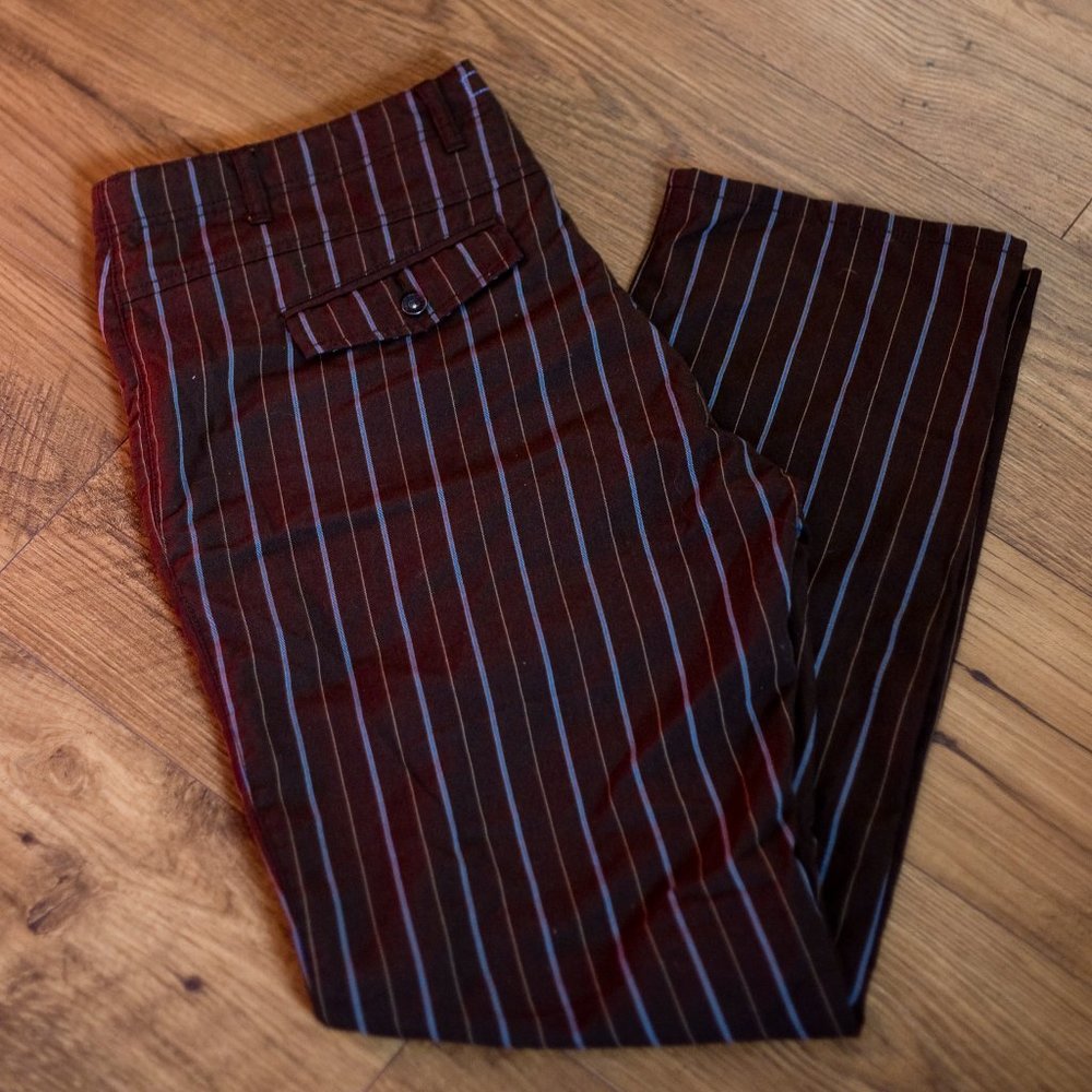 VANS men pinstripe pants 38x32 vintage brown blue skater y2k grunge EUC